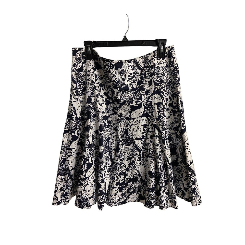 Ralph Lauren Chaps Skirt Womens Size10 Black White Tropical Print